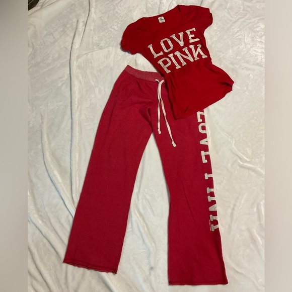 Rare PINK Victoria's Secret Red Pants Set - Picture 1 of 11